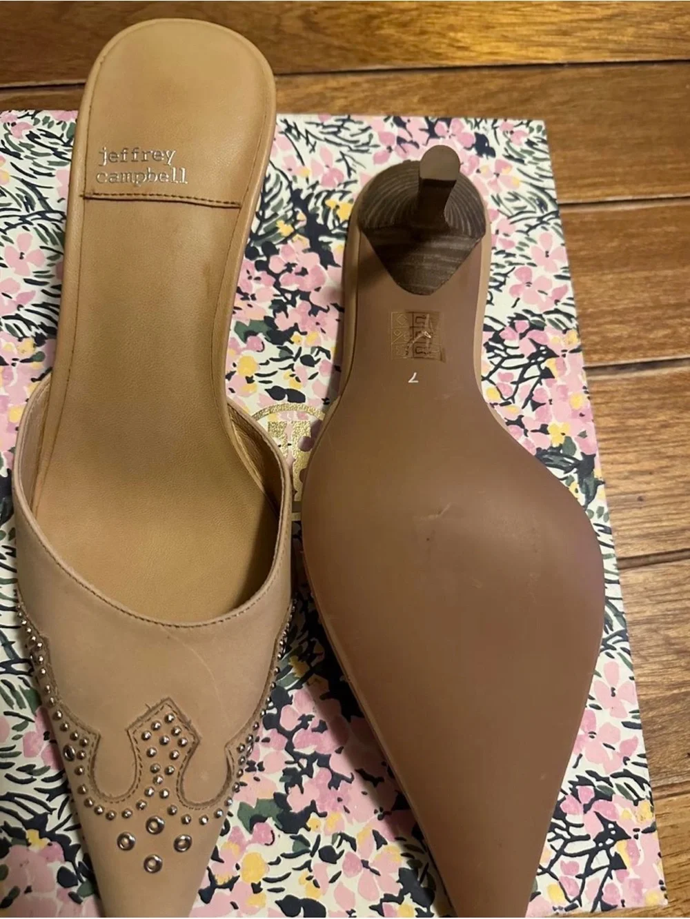 Jeffrey Campbell Tan Pointed Studded Slide Mules